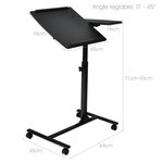 Table d’ordinateur pliable 71-93 cm hauteur réglable avec 4 roulettes tablette surface couleur noir 20_0005381