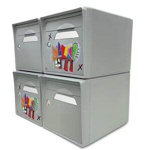 Pack de 4 boîtes aux lettres 1 porte - 2x "Vache de coeur [VanLuc]" - 2x "Gris souris"