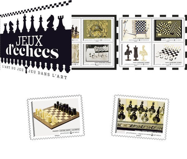Carnet 12 timbres - Jeux d'échecs - Lettre verte