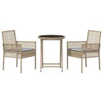 vidaXL Ensemble bistro de jardin 3 Pièces Beige Poly rotin