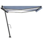 vidaXL Auvent manuel rétractable avec LED 450x300 cm Bleu et blanc