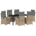 vidaXL Ensemble de Salle à Manger de Jardin 7 Pièces avec Coussins Beige en Poly Rattan