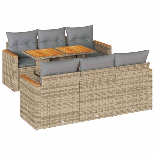 vidaXL Salon de jardin avec coussins 7 Pièces beige résine tressée acacia
