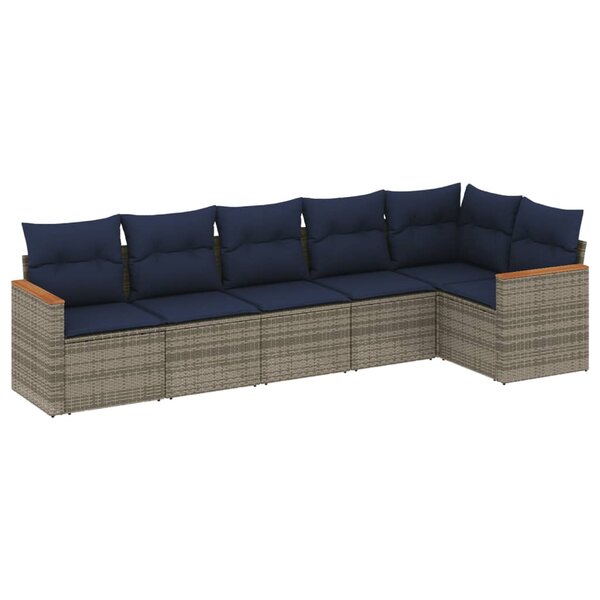 vidaXL Salon de jardin 6 Pièces avec coussins gris résine tressée