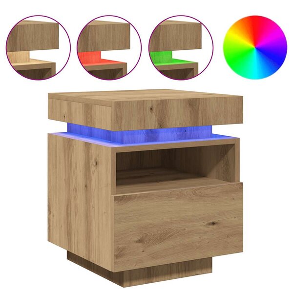vidaXL Armoire de chevet et lumières LED chêne artisanal 40x39x48 5 cm
