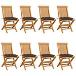vidaXL Chaises de jardin et coussins taupe lot de 8 Bois teck massif
