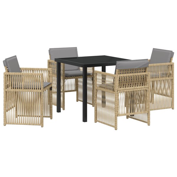 Ensemble de salle à manger de jardin vidaXL 5 pièces avec coussins beige en poly rotin