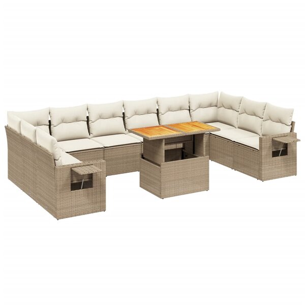 vidaXL Salon de jardin 11 Pièces avec coussins beige résine tressée