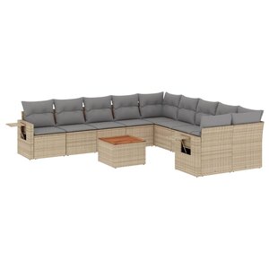 vidaXL Salon de jardin 11 Pièces avec coussins beige résine tressée