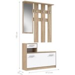 PEILI Vestiaire d'entrée avec miroir scandinave chêne et blanc - 97 cm