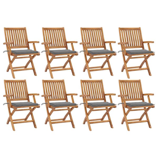 vidaXL Chaises pliables de jardin avec coussins lot de 8 Teck solide