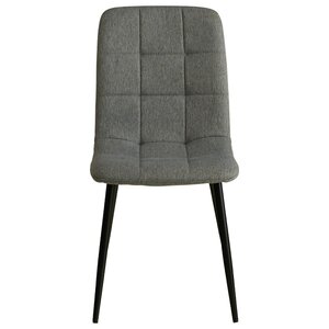 Chaise de salle a manger en tissu aspect lin gris  pietement metal noir  sans accoudoirs