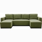 Canapé d'angle convertible panoramique PHAREL5/6 places - Tissu olive - Coffre de rangement - 297 x 155 x 85 cm