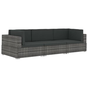 vidaXL Salon de jardin avec coussins 3 Pièces résine tressée gris