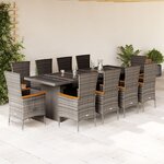 vidaXL Ensemble à manger de jardin 11Pièces avec coussins gris poly rotin