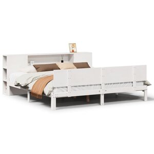vidaXL Lit bibliothèque sans matelas blanc 200x200 cm bois pin massif