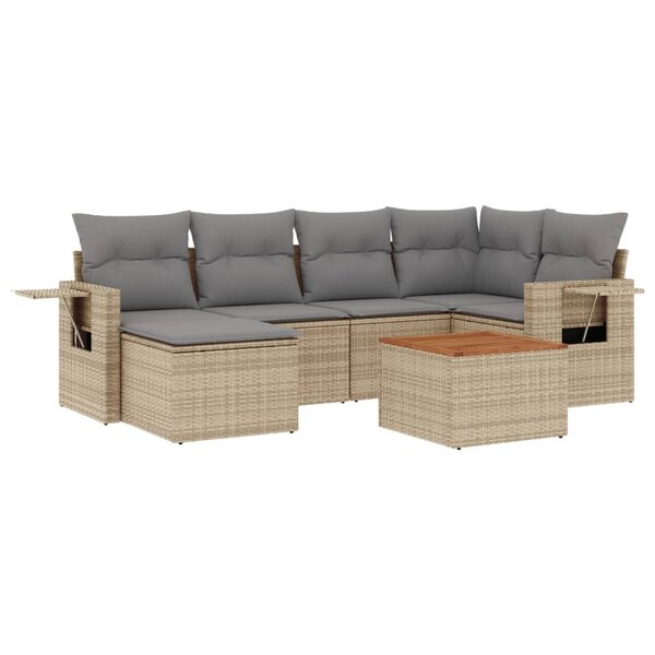 vidaXL Salon de jardin avec coussins 7Pièces mélange beige résine tressée