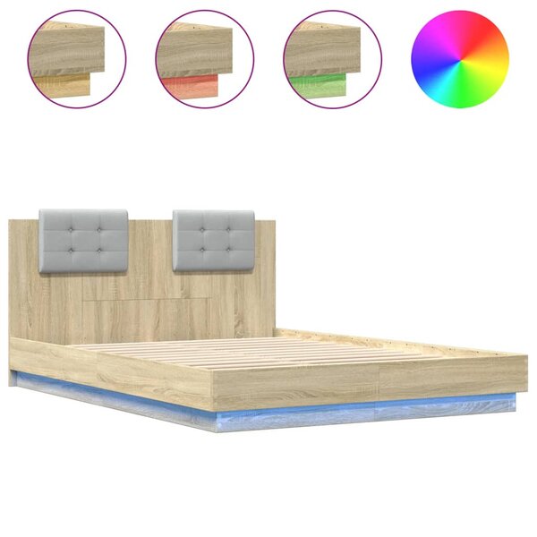 vidaXL Cadre de lit avec LED sans matelas chêne sonoma 140x200 cm