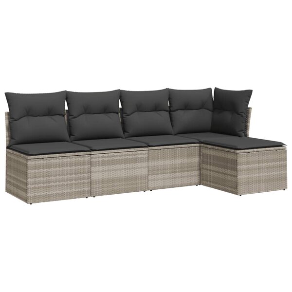 vidaXL Salon de jardin 5 Pièces avec coussins gris clair résine tressée