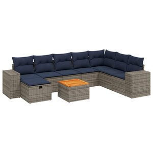 vidaXL Salon de jardin 9 Pièces avec coussins gris résine tressée