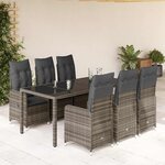vidaXL Ensemble de bistro de jardin 7 Pièces coussins gris poly rotin