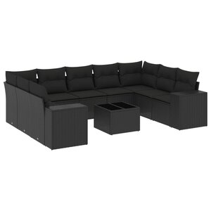 vidaXL Salon de jardin 10 Pièces avec coussins noir résine tressée