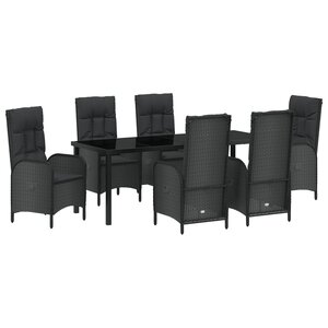 vidaXL Set de 7 pièces de salle à manger de jardin Noir Rotin synthétique