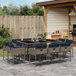 vidaXL Ensemble à manger de jardin 11 Pièces coussins gris résine tressée