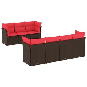 vidaXL Salon de jardin 8 Pièces avec coussins marron résine tressée