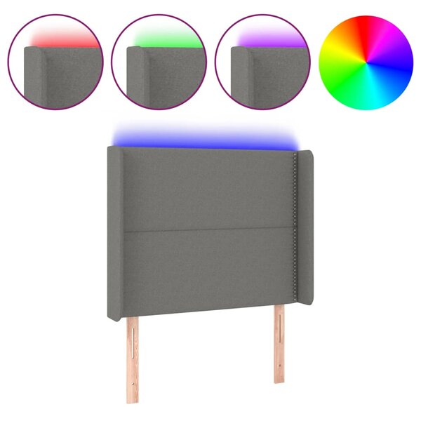 vidaXL Tête de lit à LED Gris foncé 93x16x118/128 cm Tissu
