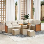 Ensemble de canapé de jardin 9 pièces avec coussins Beige Poly Rotin Acacia