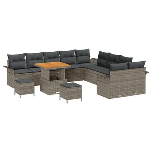 Ensemble de sofas de jardin de 13 pièces avec coussins Gris Poly Rotin Acacia