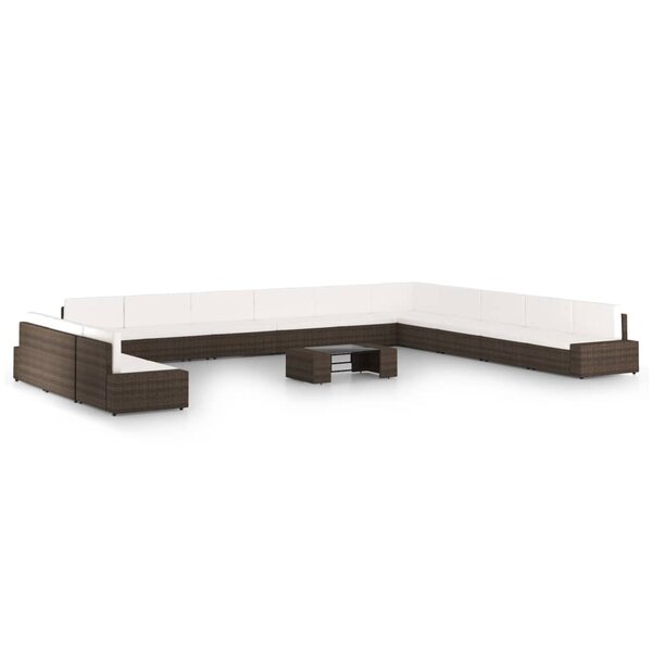 vidaXL Salon de jardin 14 Pièces avec coussins Marron Résine tressée