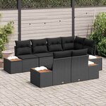 vidaXL Ensemble de canapé de jardin avec coussin 7 Pièces Noir Poly rotin
