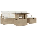 Canapé de jardin 6 pièces avec coussins beige en poly rotin
