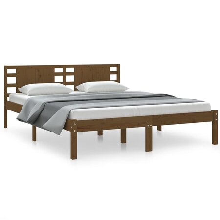 vidaXL Cadre de lit Marron miel Bois massif 150x200 cm Très grand