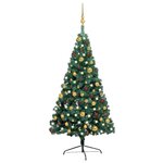 vidaXL Demi-arbre de Noël artificiel pré-éclairé et boules vert 120 cm