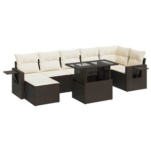 vidaXL Salon de jardin 8 Pièces avec coussins marron résine tressée