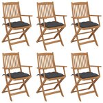 vidaXL Chaises pliables de jardin lot de 6 avec coussins Bois d'acacia