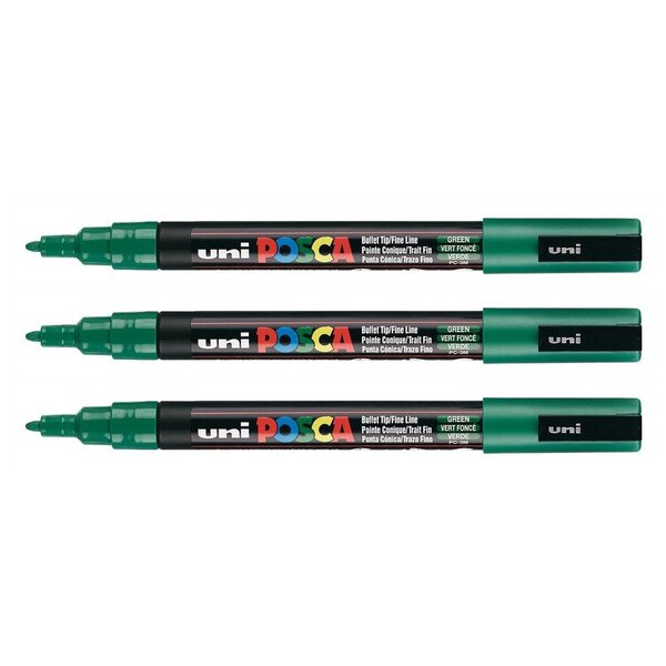 Marqueur pointe conique fine pc3m 0 9 - 1 3mm vert foncé x 3 POSCA