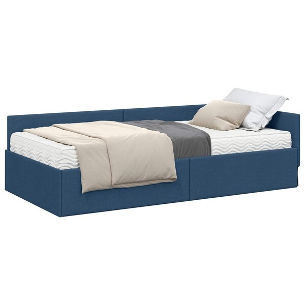vidaXL Cadre de lit d'angle avec matelas 2 pc Bleu 80 x 200 cm tissu