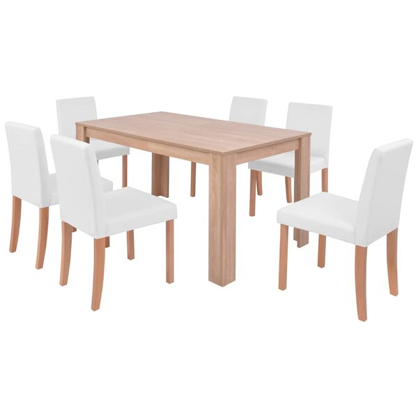 vidaXL Table et chaises 7 Pièces Cuir synthétique Chêne Couleur crème