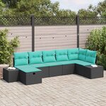 vidaXL Ensemble de canapé de jardin avec coussin 7 Pièces Noir polyrotin