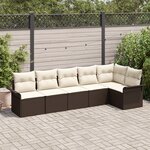 vidaXL Ensemble de canapé de jardin 6 pièces avec coussins en poly rattan marron
