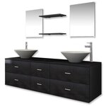 vidaXL Meubles de salle de bain 9 Pièces avec lavabo et robinet Noir