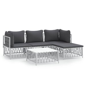 vidaXL Salon de jardin avec coussins 5 Pièces blanc acier