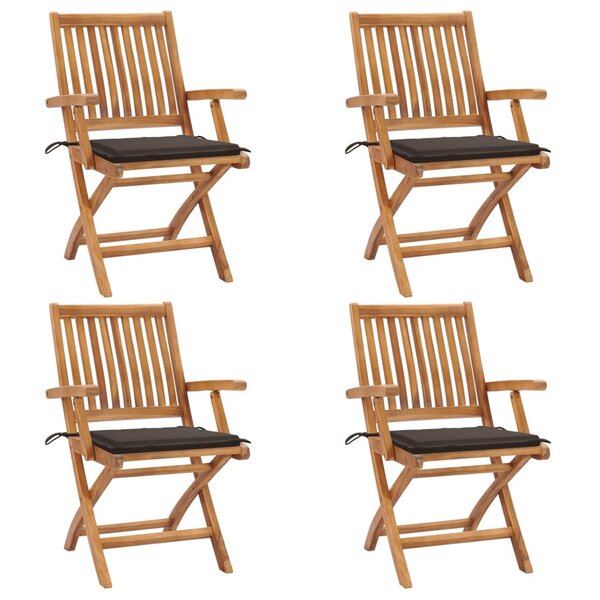 vidaXL Chaises pliables de jardin avec coussins 4 Pièces Teck solide