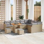 Ensemble de Canapés de Jardin de 12 Pièces avec Coussins Beige Rattan Synthétique Acacia
