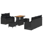 vidaXL Canapé de jardin 8 pièces avec des coussins en rotin synthétique noir acacia.