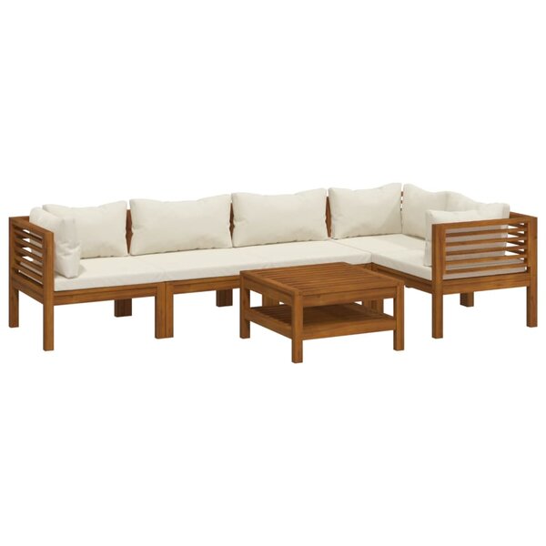 vidaXL Salon de jardin 6 Pièces avec coussin crème Bois d'acacia solide